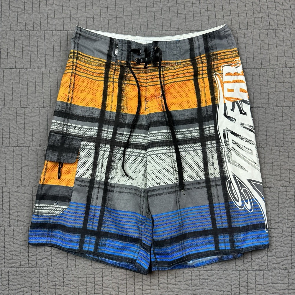 Vintage Y2K No Fear Board Shorts Men's 28 Colorful 11" Surfer Swim Trunks